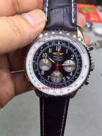 Copy Breitling Navitimer  Chronograph Watch black Dial Black Leather